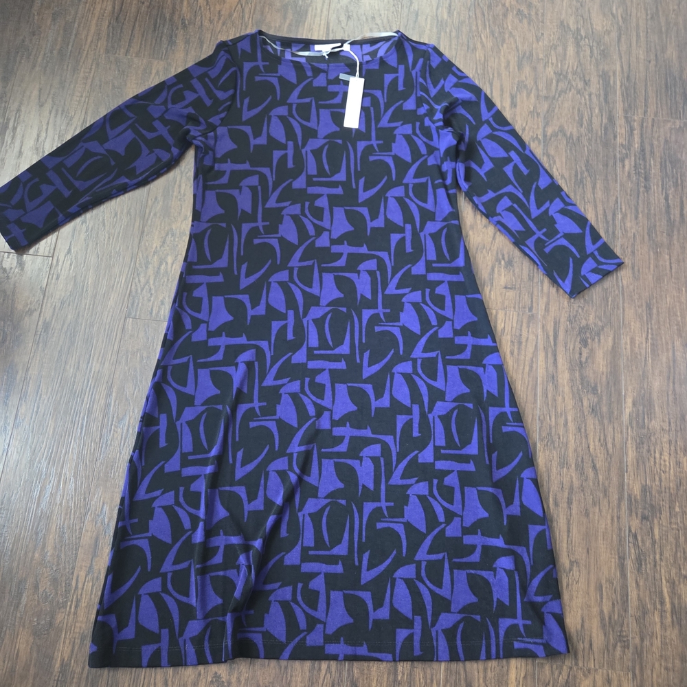 Chico's Black and Purple Patterned Long Sleeve Dress